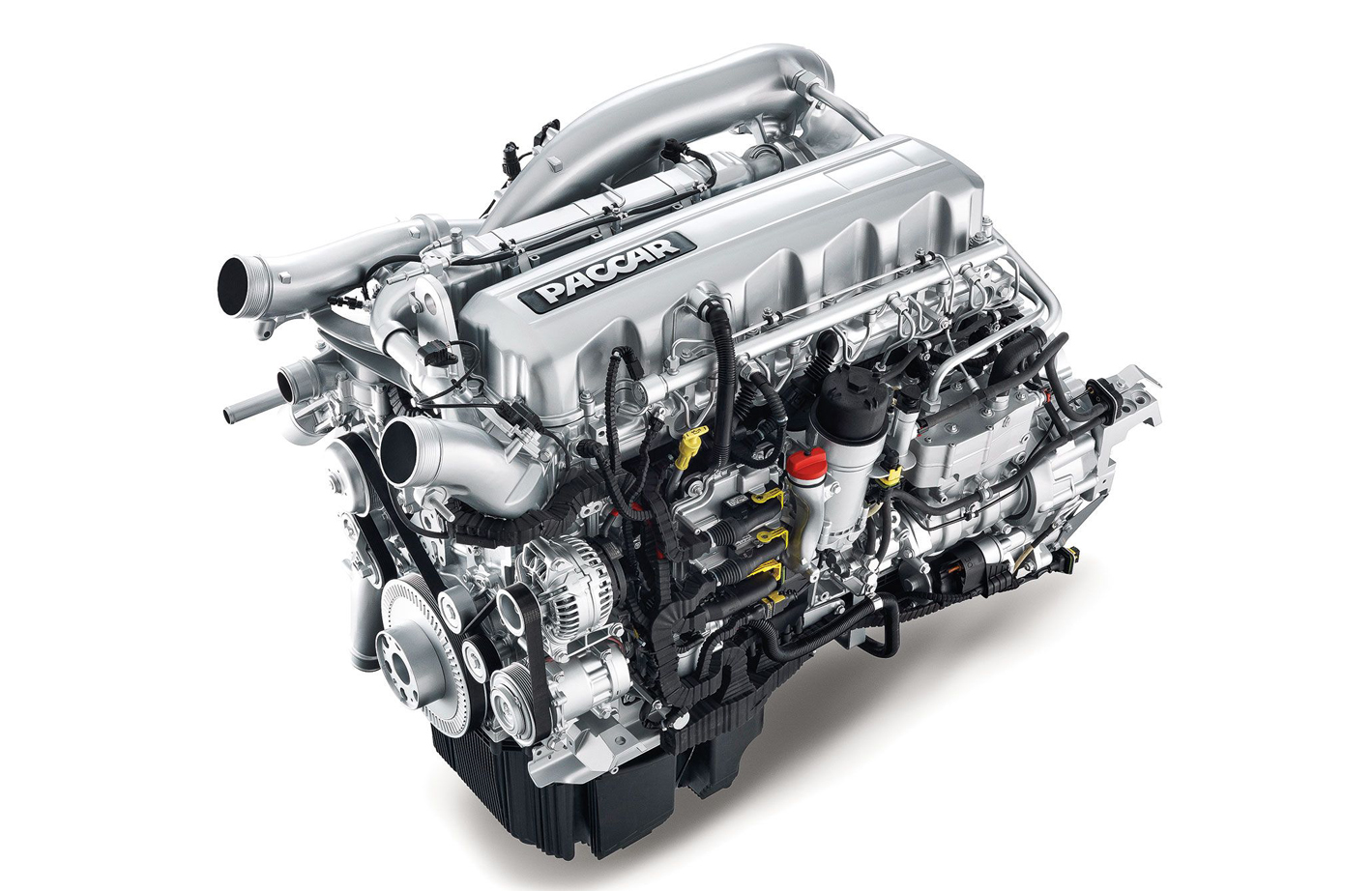 The Paccar MX-13 diesel engine is built for large trucks and employs many new technologies to comply with Euro VI emissions standards. A two-stage fuel filter system employs Cummins NanoNet nonwoven filter media to provide high flow rates while filtering out 99% of particles as small as 4-microns.